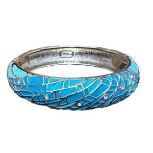 Sequin Nordstrom Blue Gold Tone Statement Enamel Bangle Claw Bracelet $32 #46